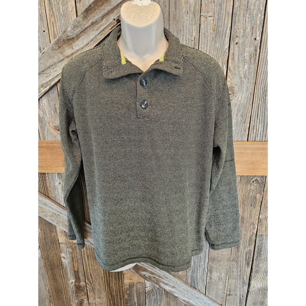 Magellan medium mend long sleeve pullover hidden zip pocket 2 button polo EUC ^